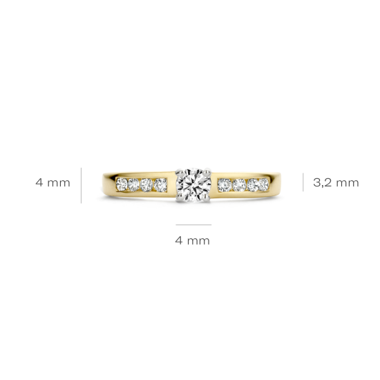 BLUSH 14k BICOLOR RING ZIRCONIA 4p KLAUW+RAIL SCHOUDERS 1125BZIi/56 - 1006534