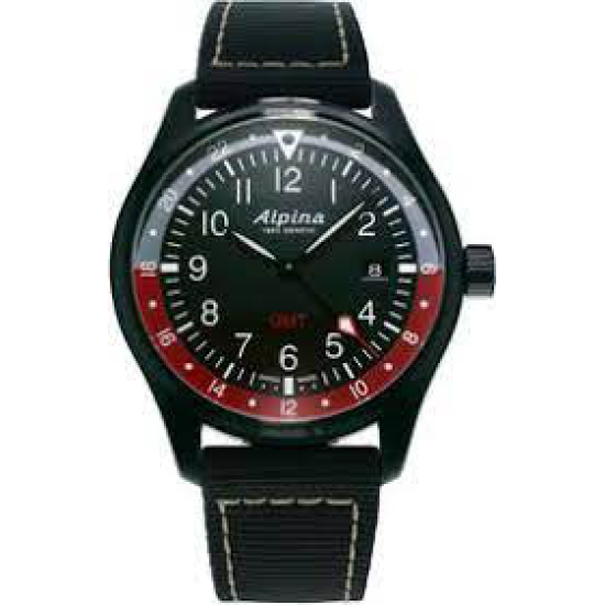 ALPINA STARTIMER PILOT GMT BLK/PVD-KANVAS ZW.WPL. GRIJS/RODE RING AL-247BR4FBS6 - 15367