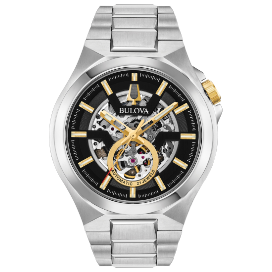 BULOVA HPH ST-ST 3H ATOM.SKELET ZWARTE WPL.RAND - 1006334