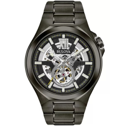 Bulova "MAQUINA" GUN METAL STALEN HEREN HORLOGE GESKELETEERD 98A179 - 1006636
