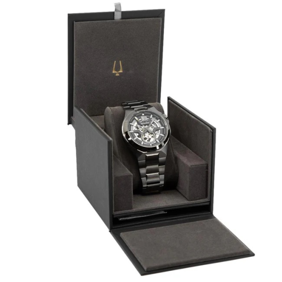 Bulova "MAQUINA" GUN METAL STALEN HEREN HORLOGE GESKELETEERD 98A179 - 1006636