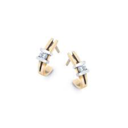 R&C SPRING COLLECTION 14k BICOLOR GG-WG OORSTEKER "JULIE" DIAM.04ct WP - 9825