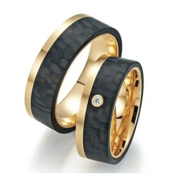 FISCHER DAMES TROUWRING "STATEMENT" ZWART CARBON MET 14k "ABRIKOOS" GOUD EN DIAM .02ct G-SI - 11898