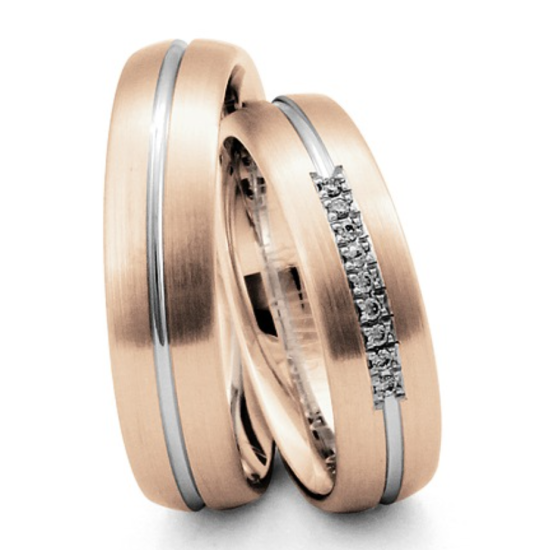 FISCHER 14k GG TROUWRING MET 0,10ct TW VS DIAMANT IN KLEMZETTING DIAGONAAL MT.52,5 - 12676
