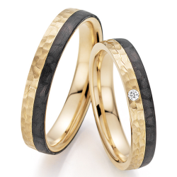 BAYER "KISS" 9k APRICOT ROSÉGOUDEN DAMESTROUWRING 4mm MET CARBON EN DIAM. .02ct H-SI 88452-040 - 13998