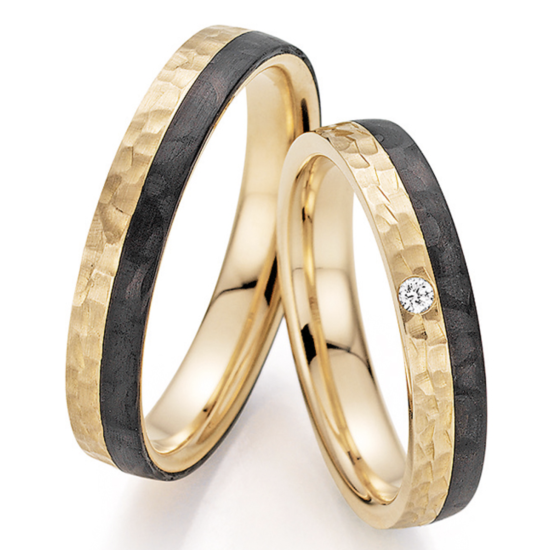 BAYER "KISS" 9k APRICOT ROSÉGOUDEN DAMESTROUWRING 4mm MET CARBON EN DIAM. .02ct H-SI 88452-040 - 13998