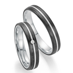 FISCHER TRAURINGE "FRENCH LOVE" CARBON+PALL950 DAMESRING DIAMANT ,002ct G-SI - 14009