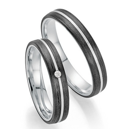 FISCHER TRAURINGE "FRENCH LOVE" CARBON+PALL950 DAMESRING DIAMANT ,002ct G-SI - 14009