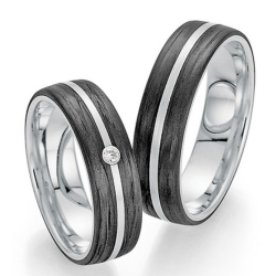 FISCHER TRAURINGE "FRENCH LOVE" CARBON+PALL950 DAMESRING DIAMANT ,002ct G-SI - 14009
