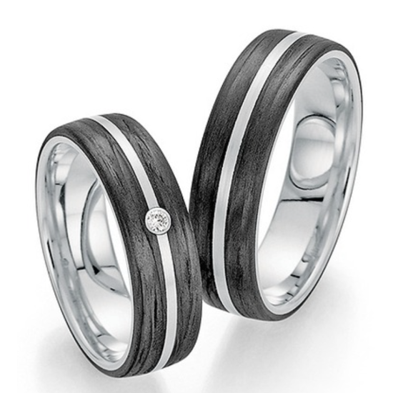 FISCHER TRAURINGE "FRENCH LOVE" CARBON+PALL950 DAMESRING DIAMANT ,002ct G-SI - 14009