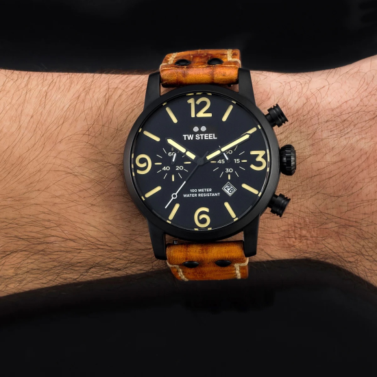 TW STEEL "MAVERICK CHRONO" ZWART STAAL ZWARTE WIJZERPLAAT MS34 - 14860