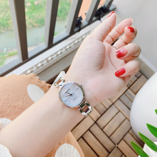 CITIZEN ECODRIVE ELEGANCE STALEN DAMESHORLOGE MET BLAUW PARELMOER WIJZERPLAAT EM0430-85N - 14996