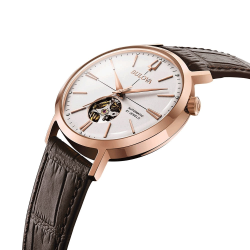 BULOVA "AEROJET" ROSÉ-DOUBLÉ HERENHORLOGE MET LEREN BAND EN "OPEN HEART" WPL.97A136 BUL - 1005108