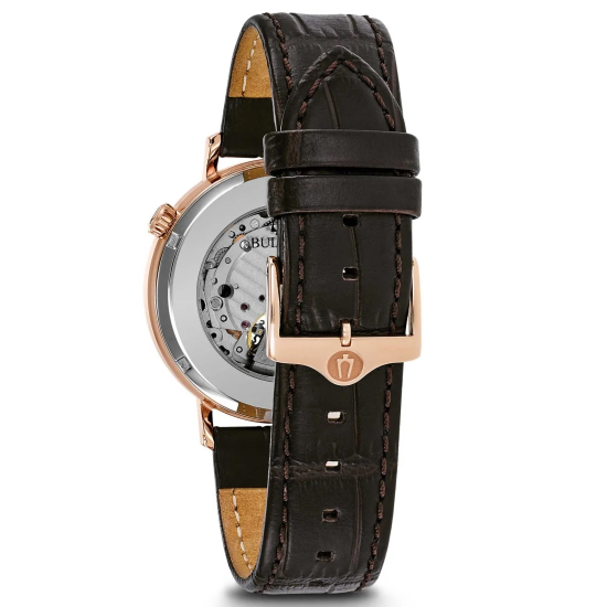 BULOVA "AEROJET" ROSÉ-DOUBLÉ HERENHORLOGE MET LEREN BAND EN "OPEN HEART" WPL.97A136 BUL - 1005108