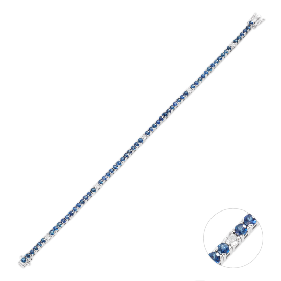 PONTE VECCHIO 18k WG TENNIS ARMB 61xBL.SAFFIER 5.05ct 5xDIAMANT .30ct G-VS 18cm 2,6mm - 1006896