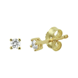 14k GG SOLITAIR OORSTEKERS 4POOTS KLAUW DIAMANT 0,10ct H-SI - 1006827
