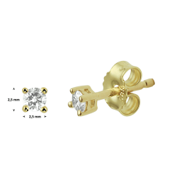 14k GG SOLITAIR OORSTEKERS 4POOTS KLAUW DIAMANT 0,10ct H-SI - 1006827