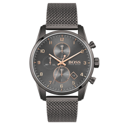 HUGO BOSS "SKYMASTER" HPH ANTRACIET STAAL MILANESE BAND CHRONOGRAAF - 1007150