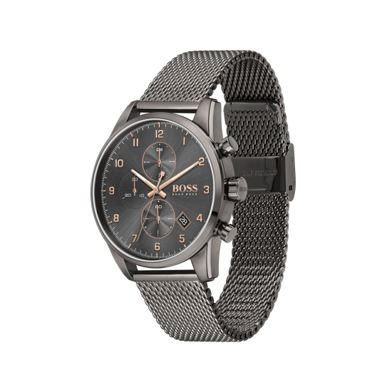 HUGO BOSS "SKYMASTER" HPH ANTRACIET STAAL MILANESE BAND CHRONOGRAAF - 1007150