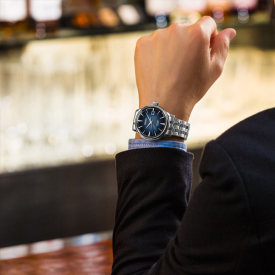 SEIKO "PRESAGE COCTAIL TIME" HPH ST-ST BLAUWE SUNBURST WPL ZIVERKLEURIGE INDEX - 1007230