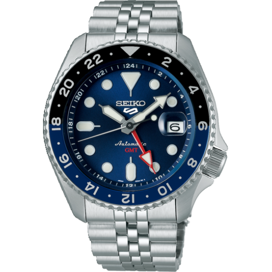 SEIKO "5 SPORTS" HPH ST-ST AUTOMATIC GMT-DATE DONKERBLAUW - 10067477