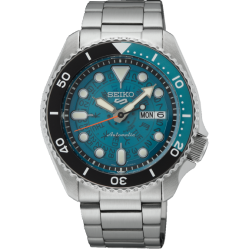 SEIKO "5 SPORTS" HPH ST-ST BLAUWE WPL DAY-DATE BL-ZW LUNETTE - 10067601