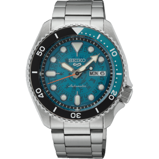 SEIKO "5 SPORTS" HPH ST-ST BLAUWE WPL DAY-DATE BL-ZW LUNETTE - 10067601