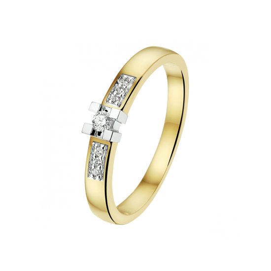 14k BICOLOR SOLITAIRRING 4p KLAUW+SCHOUDERS .08ct H-Si - 1007243