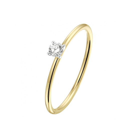 14k GG DRAADRING 1.4mm SOLITAIR KLAUW 4P WIT .10ct H-Si - 1007089