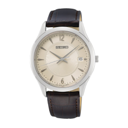 SEIKO HERENHORLOGE STAAL LEREN BAND ZILV.WIJZERPLAAT SUR421P1 - 10069469