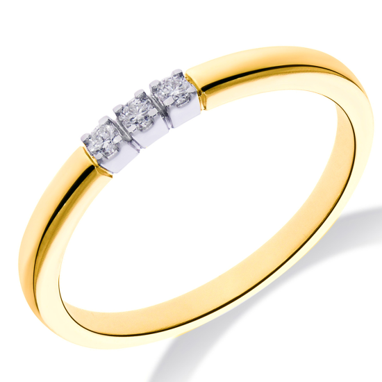 14k BICOLOR RIJRING 3 DIAMANTEN .06ct H-Si - 10067749