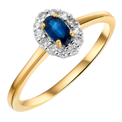 14k BICOLOR ROZETRING SAFFIER 0,30ct DIAMANT 0,15ct H-SI - 10067751