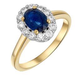 14k BICOLOR ROZETRING SAFFIER 0,55ct DIAMANT 0,25ct H-SI - 10067752