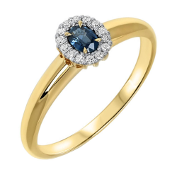 14k BICOLOR ROZETRING SAFFIER 0,20ct DIAMANT 0,07ct H-SI - 10067754