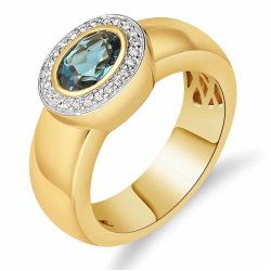 14k BICOLOR ROZETRING LONDON BLUE TOPAAS 0,90ct DIAMANT 0,09ct H-SI - 10067755
