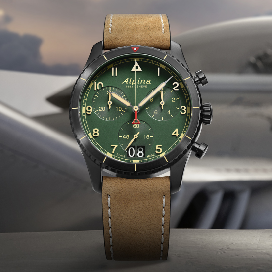 ALPINA HPH ZW.ST-LR "STARTIMER PILOT BIG DATE" CHRONO Q GROENE WPL. - 10068062