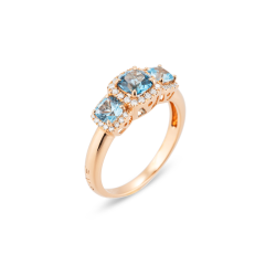 PONTE VECCHIO 18k GG RING MET DIAMANT .18ct G-VS EN BLAUW + LONDON TOPAAS - 10068137