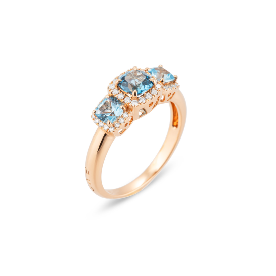 PONTE VECCHIO 18k GG RING MET DIAMANT .18ct G-VS EN BLAUW + LONDON TOPAAS - 10068137