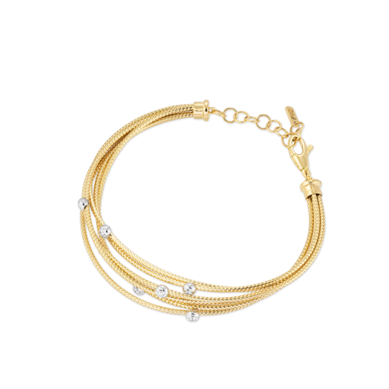 PONTE VECCHIO 18k GG SLANGENARMBAND "NOBILE" MET WITGOUDEN BOLLETJES MET 6x DIAMANT .12ct G-VS - 10068138