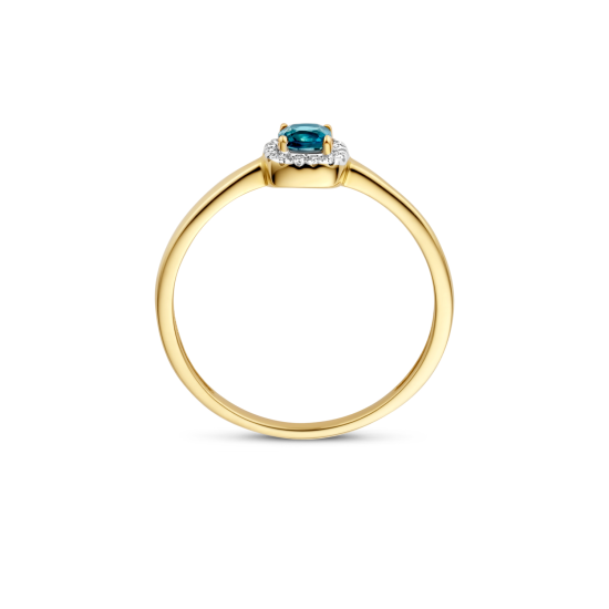 BLUSH 14k GG ROZETRING MET BLAUW TOPAAS & DIAMANT .05ct  W-SI - 10068187