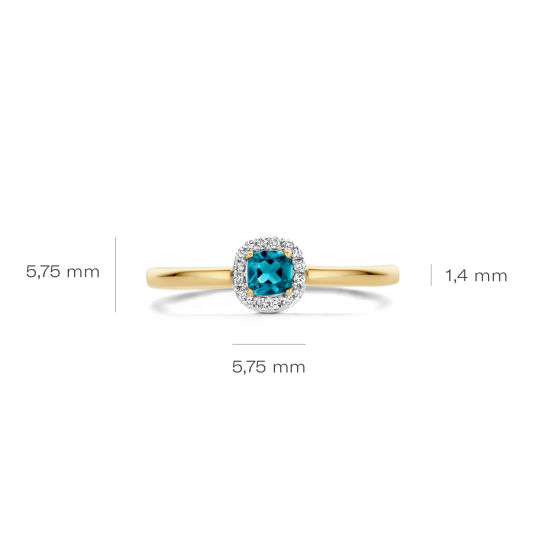 BLUSH 14k GG ROZETRING MET BLAUW TOPAAS & DIAMANT .05ct  W-SI - 10068187