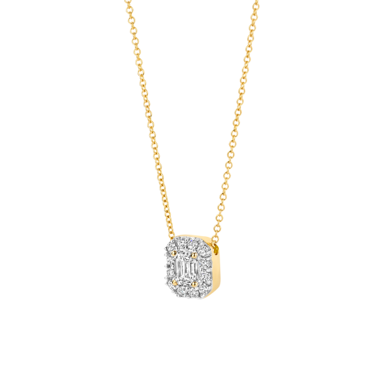 14k GG COLLIER MET ROZETHANGER EMERAUDE + BRILJANT LG DIAM. 0.40ct W-SI - 10068252