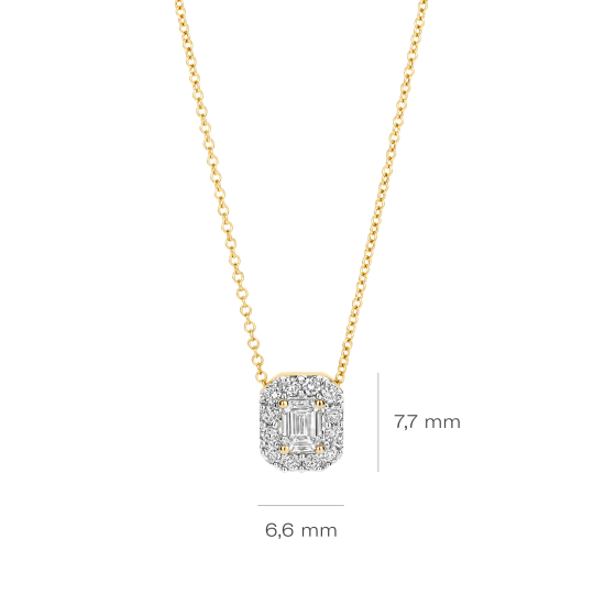 14k GG COLLIER MET ROZETHANGER EMERAUDE + BRILJANT LG DIAM. 0.40ct W-SI - 10068252