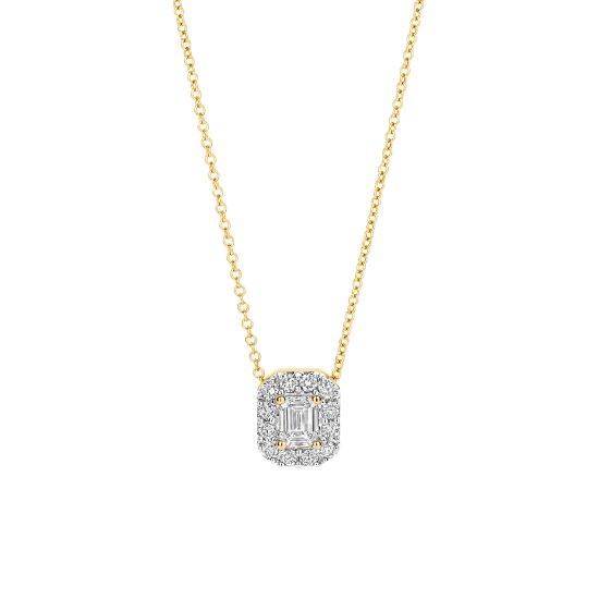 14k GG COLLIER MET ROZETHANGER EMERAUDE + BRILJANT LG DIAM. 0.40ct W-SI - 10068252