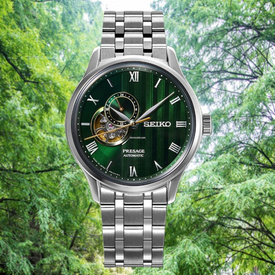 SEIKO PRESAGE "ZEN GARDEN SAKURA OPEN HEART" HPH ST-ST AUTOMATIC GROENE WIJZERPLAAT - 10068392