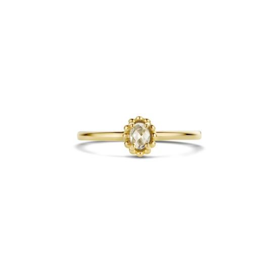 BLUSH 14k GG SOLITAIRRING MET OVALE PERIDOT MET GOUDEN "PARELRAND" - 10068643