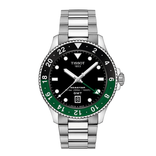 TISSOT "SEASTAR 1000 GMT" QUARTS HPH ST-ST GROEN-ZWARTE LUNETTE T1208521105100 - 10068698