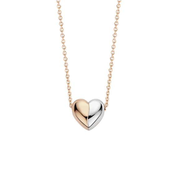 TIRISI MODA 18k GEELGOUDEN RONDANKERCOLLIER MET ZILVER EN ROSÉGOUDEN HART HANGER - 10068894