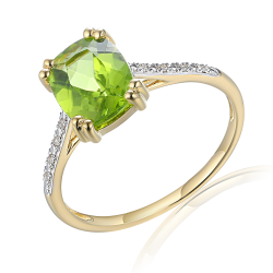 14k GG RING MET RECHTHOEKIGE PERIDOT EN 8 DIAMANTEN .03ct H-SI IN DE SCHOUDERS - 10068905