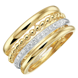 14k BICOLOR BREDE MULTI RING GLAD-PARELBOL-RIJRING 19 DIAM .17ct H-SI-GLAD - 10068908